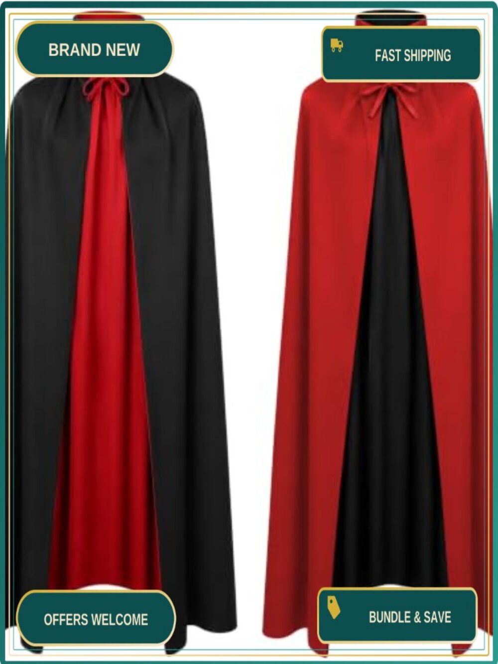 Reversible Knitted Vampire Witch Cape Halloween Costume Cloak 59"
